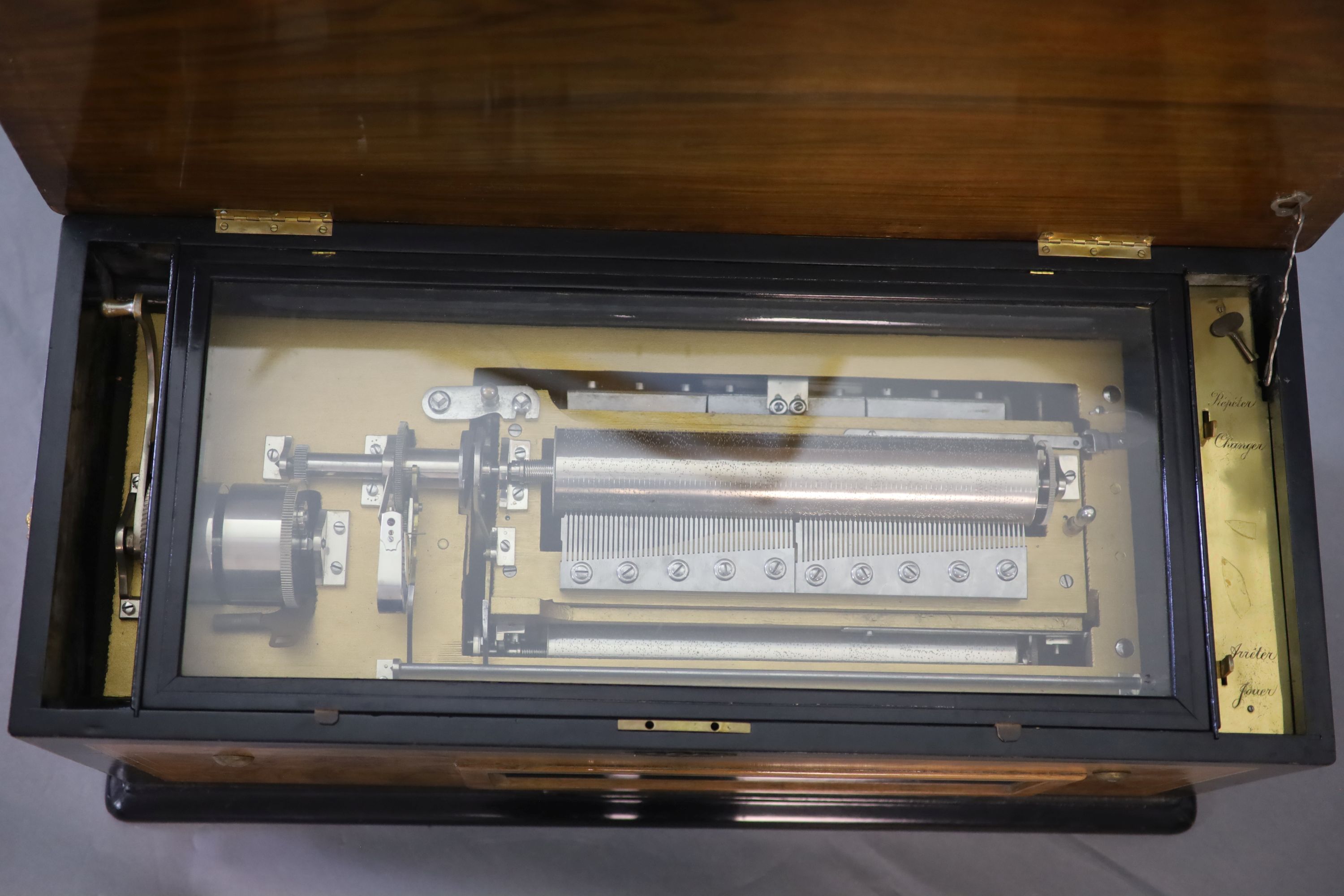A rare Swiss quatre-revolver cylinder musical box, late 19th century 88 x 36cm, 38cm high.